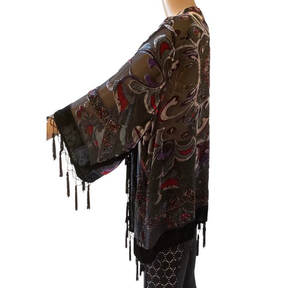 MSK Women's Silk Blend Sheer Floral Velvet Burnout Kimono Cardigan sz XL - Picture 3 of 4